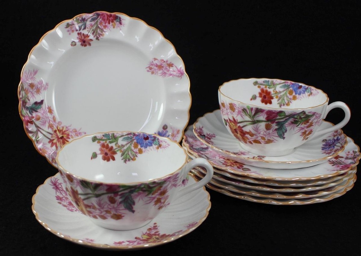 Spode Chelsea Garden Mustard Trim Cup Saucer Sets Bread Butter  Plates