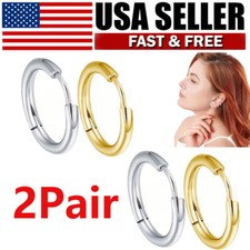 2Pair Stainless Steel Huggie Hoop Earrings Fashion Jewelry Unisex 8mm 10mm 12mm
