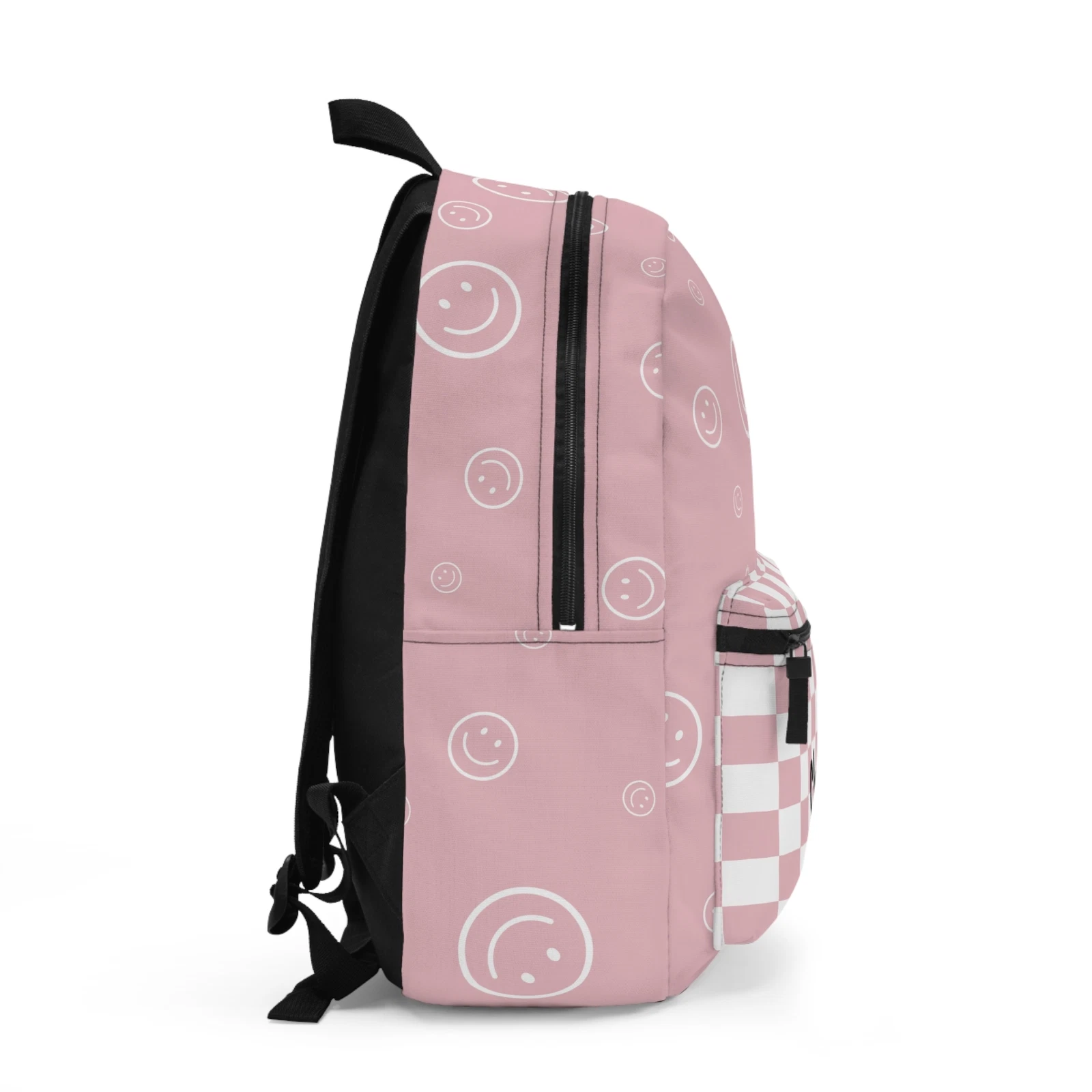 Personalized Pink Smiley Face and Checkered Backpack  Durable and Stylish