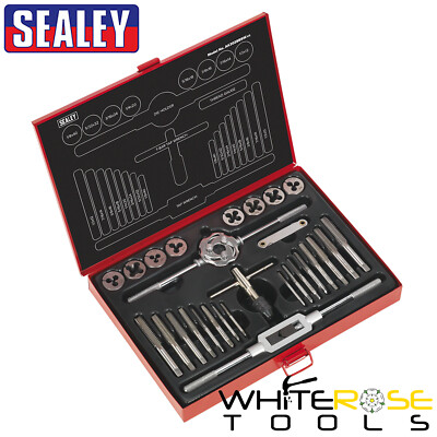 Sealey Gewindebohrer & Schneideisen Set 28tlg Split Dies Imperial BSW Gewindeschneiden T-Griff Gewindebohrer