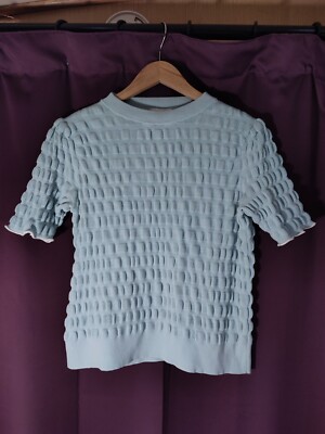 Cos hellblaues strukturiertes Strick T-Shirt kurz Puffärmel Pullover   XS