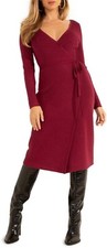 Guess Everly Wrap Garnet Wine Red Long Sleeve Sweater Dress Women’s Size L