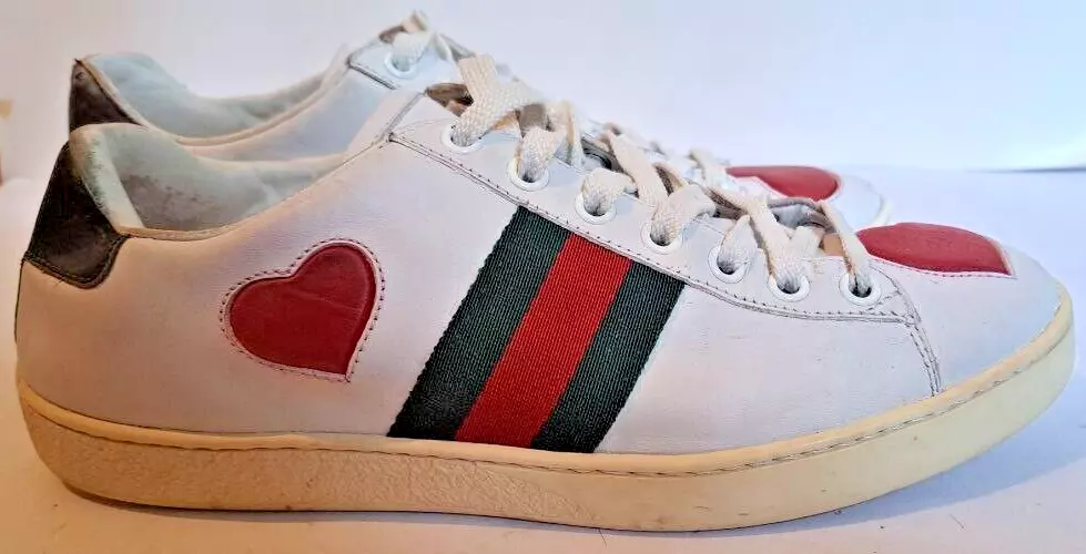 Baskets femme Gucci As brodé coeurs cuir blanc pointure 37