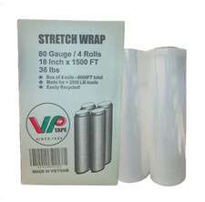 4 Rolls Stretch Wrap/Film 18" 1500 feet 80 Gauge ,Clear Packing Moving 36 lbs 