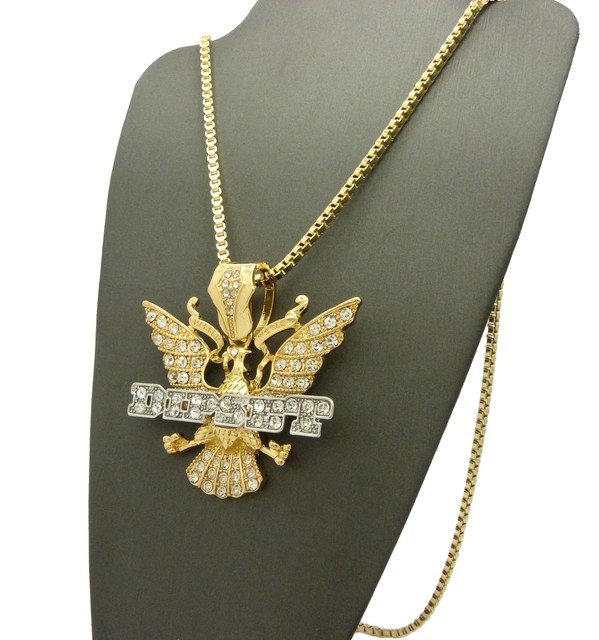 Stone Filled Two Tone Dipset Bird Pendant 30" Various Chain Necklace