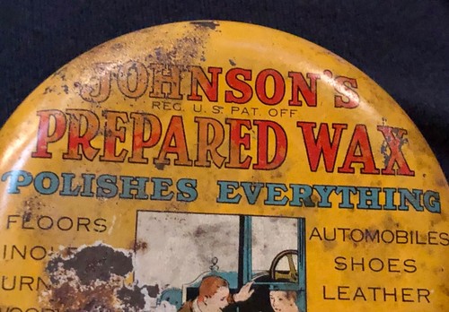 Vintage Antique 1930s Johnson's Prepared Wax Tin wax & cloth Advertising graphic - Picture 2 of 7