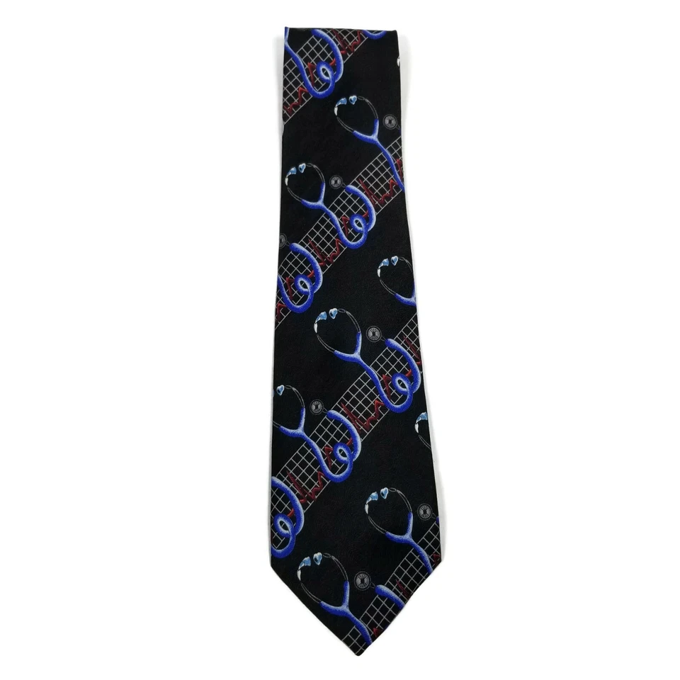 E Graziano Mens Stethoscope Physician Dr Novelty Neck Tie Black Blue Red 58"X4" - Image 4 of 4