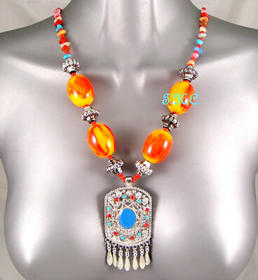 Ethnische Ossie helle Tribal Retro Kuchi afrikanische Emaille klobige Statement-Halskette