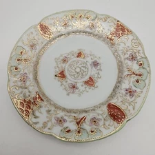 Antique Porcelain Dessert Plate Raised Gold Paint Hand Painted Luster Finish