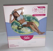Justice Tube Pool Float Inflatable 39" Diameter Teal Ombre Palms NEW IN BOX