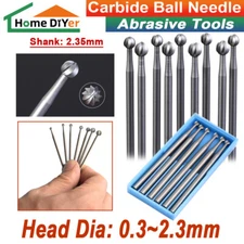 Solid Carbide Ball Needle Engraving Tool Rotary Bits 0.3-2.3mm For Jade/Plastic