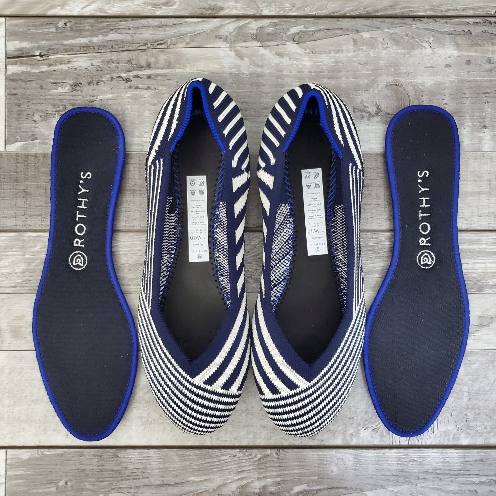 Rothy's Women The Flat Round Toe Navy Mixed Stripe Washable Ballet Flats Size 10 eBay