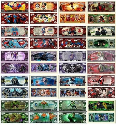 Super Heroes and Villains Set of 20 - Million Dollar Novelty Notes +Free Sleeves