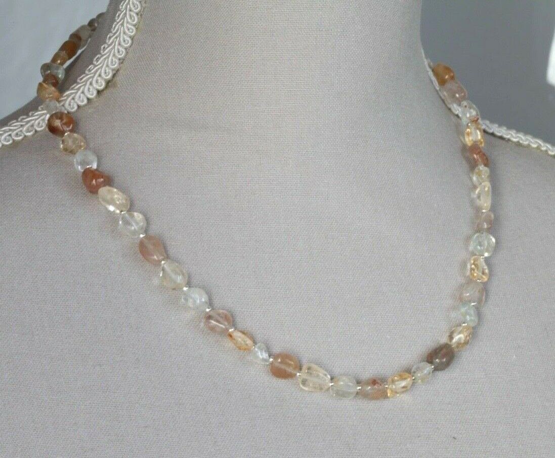 COLLAR PEPITA DE CUARZO/TOPACIO/CITRINO MARRÓN RUTILADO ~ 19" PLATA ESTERLINA