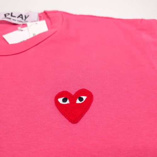 PLAY Comme Des Garcons Pink Embroider Heart T-Shirt Japan AZ-T271 Womens Small - Afbeelding 3 van 8