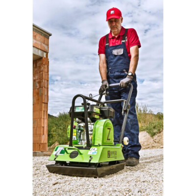 Zipper Rüttelplatte Vibrationsplatte Verdichter RPE90 inkl. Gummimatte Fahrwerk
