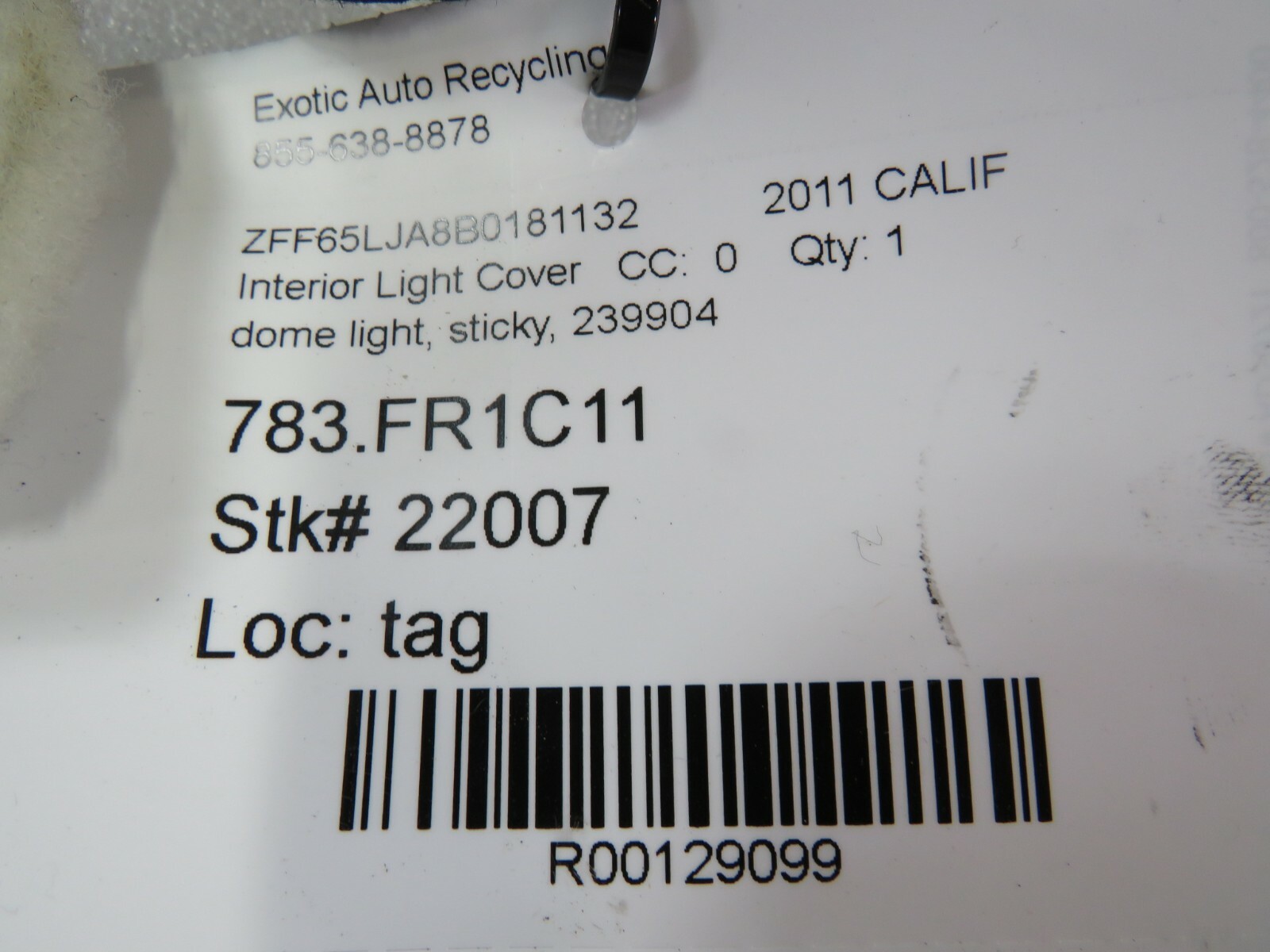 Ferrari California, 458, FF, Interior Dome Light Cover, Sticky, Used, 239904
