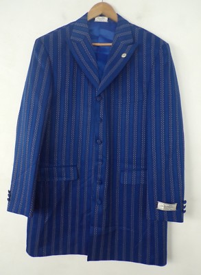 NWT DEN ZEL COLLECTION Mens Blue & White Striped Blazer Sport Coat 42R RV $249