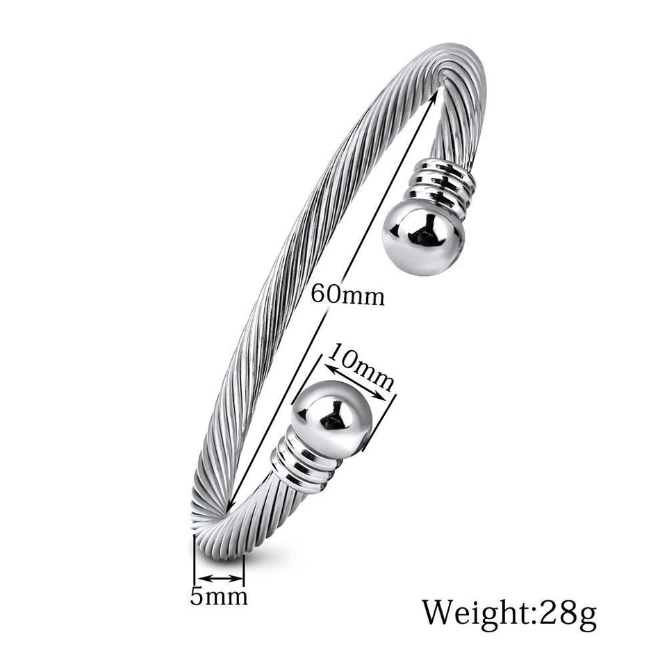 Brazalete Brazalete Magnético Acero Inoxidable Diseño Torcido Color Plata Regalo  Foto 3 de 4