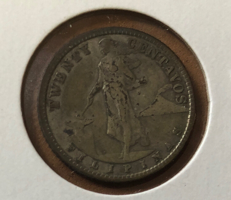 1916-S Philippines 20 Centavos Silver Coin-United States of