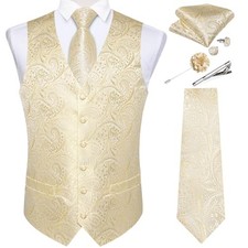 Mens Vest and Tie Set Formal Paisley Waistcoat and 3X-Large Champagne Paisley
