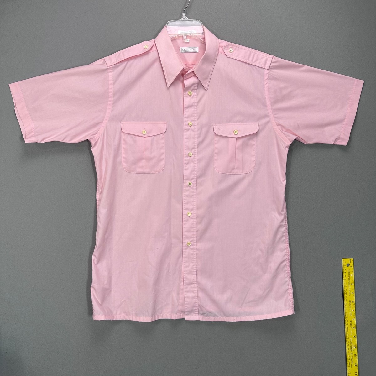 Vintage Christian Dior Mens Shirt Large Pink Button Up Short Vintage Christian Dior Mens Shirt Large Pink Button Up Short