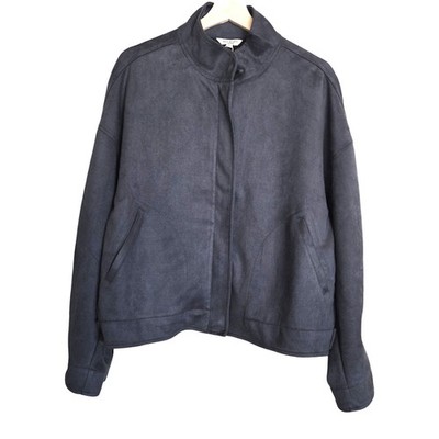 NEW Max Studio XL Faux Suede Full Zip Up Bomber Jacket Pockets Grunge Moto