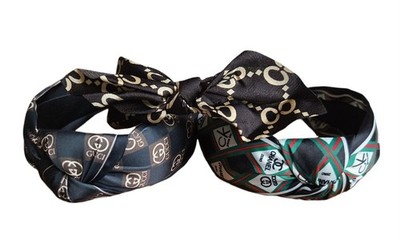 3-Pack Women's Fabric Knotted Bow Headbands Logo Pattern Designer Multi-Color