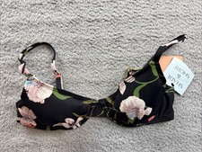 Shade Shore Womens 34B Black Floral Print Underwire Bikini Top