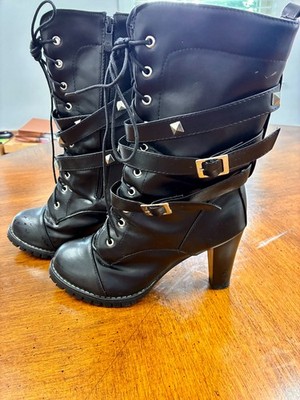 Black Chunky Goth or Biker boots Sz 6.5 or EU 40