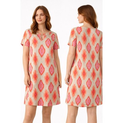 Tahari Arthur S Levine Women's Size 10 Linen Blend Ikat Print Shift Dress