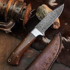 8.4" inch Damascus Steel Hunting Knife Full Tang Wood Handle Leather Sheath — photo 7