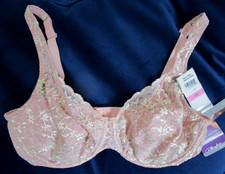 PLAYTEX SECRETS Pink Lace Bra 38D Style 4443 Sheer Underwire Second Skin NWT Vtg