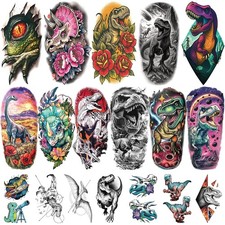 77PCS Dinosaur Temporary Tattoos for Kids, 17PCS Half Sleeve Tyrannosaurus T-Rex