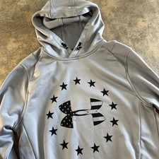 Under Armour Hoodie Men's Size M Gray Freedom Banner Fitted SEE FLAW