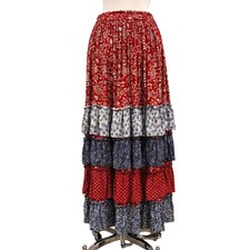 Vintage 90s Tiered Patchwork Boho Rayon Maxi Skirt Size M
