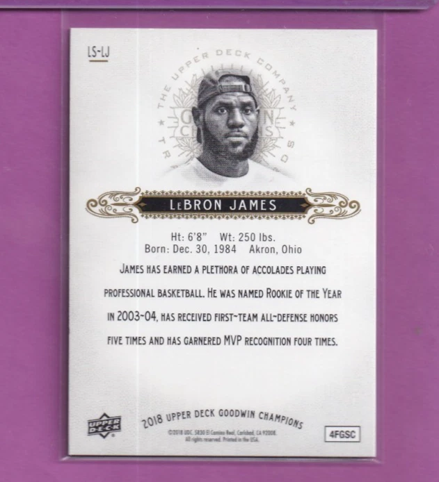 LEBRON JAMES  2018 Upper Deck Goodwin Champions Splash of Color 3D #LSLJ  $BV300 - Image 2 of 2