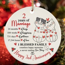 Happy 2nd Anniversary Ornament Funny Cat Couple In Love 2 Year Christmas Gift