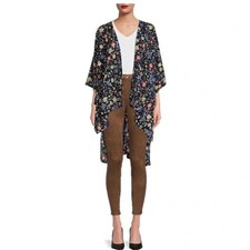 Time and True Womens One Size Floral Open Front Kimono