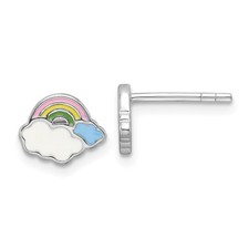 Sterling Silver Multicolor Enameled Rainbow  Clouds Children's Stud Earrings