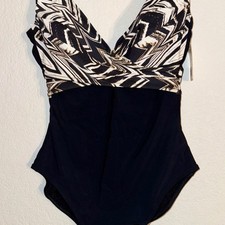 Gottex One Piece Swimsuit Black Metallic Chevron Print Shaping Tummy Control 8