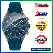 Image of HUGO BOSS Distinct HB1513856 Blue Rubber Strap Dial Chronograph Mens Watch 46mm
