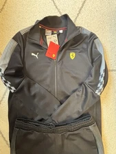 PUMA Ferrari Men’s Tracksuit Set Jacket Pants Black Red top and bottom size L 