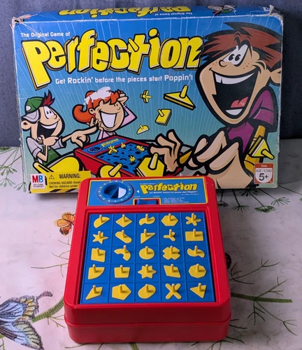 VTG Perfection Board Game Milton Bradley Popping Shapes Kids Toy MB Complete