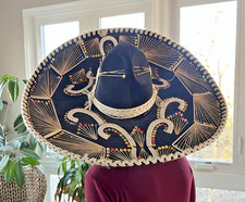Authentic Mexican Pigalle Sombrero XXXXX Black Velvet Sequins 23  Made In Mexico