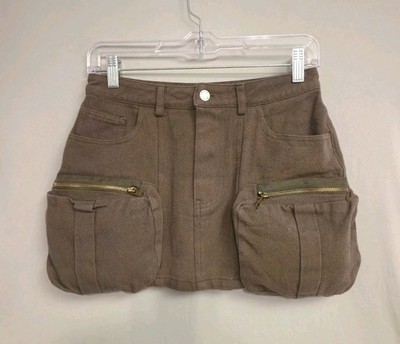 Emory Park Denim Mini Skirt Utility Cargo Pockets Womens Small Grunge Brown Y2K