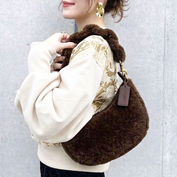 COACH Mira Shoulder Bag CN316 Brown Shearling Leather 2Way Crossbody Rare
