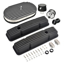 Black Short Valve Cover 15 Air Cleaner Breather For Sbc Chevy 305 350 58-86