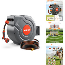 Farmmac Retractable Garden Hose Reelwall Mounted 100 Ft 5/8 Inch Automatic