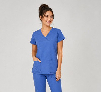 Y2K Baby Phat Scrub Top Womens Small Baby Blue Cotton Polyester Blend Pockets